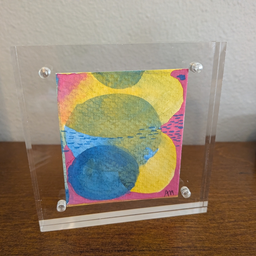 Nursery Art - Original Mini Abstract Watercolor In Acrylic Frame
